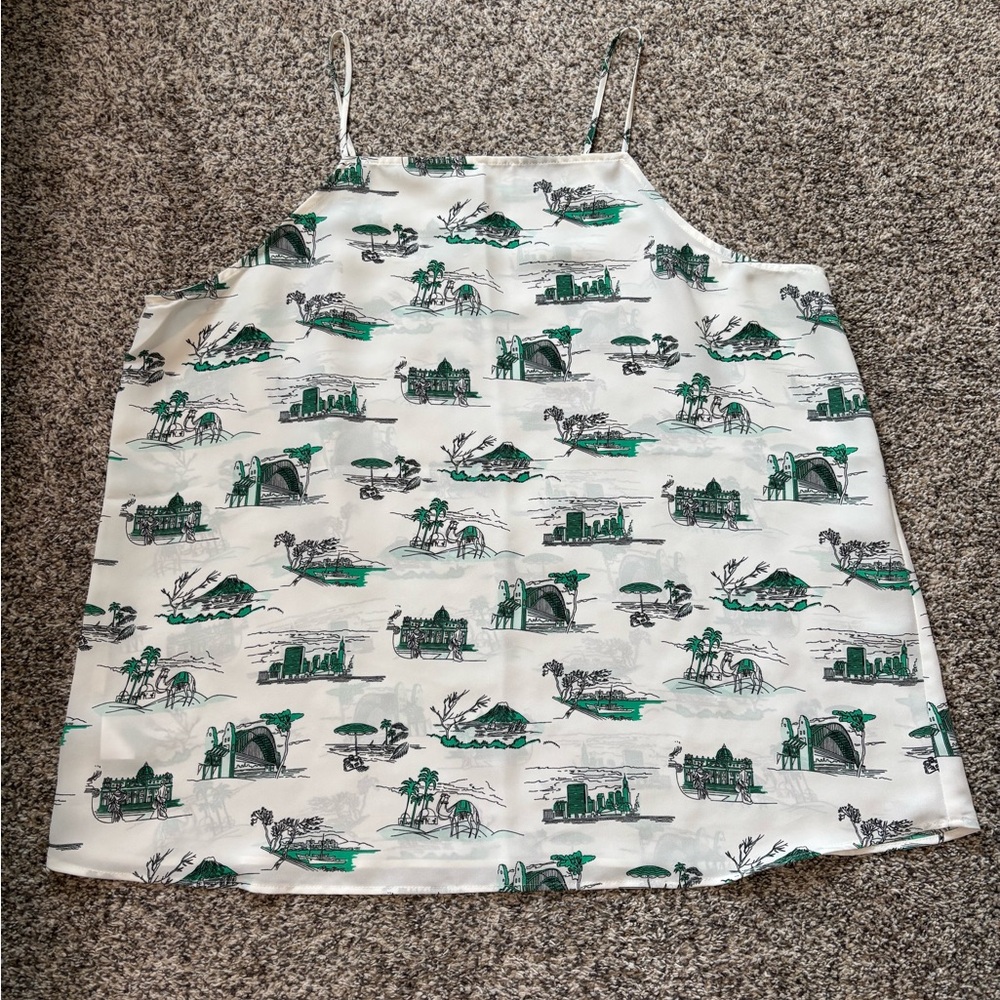 LOFT White and Green Blouse